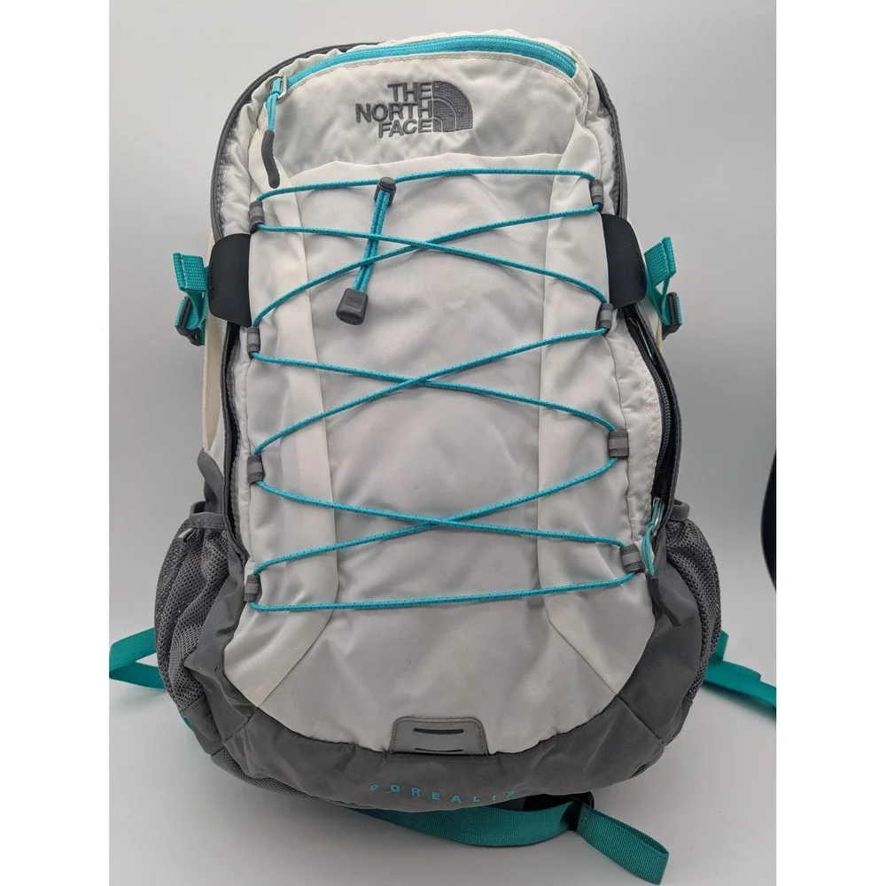 The North Face Borealis Backpack Grey White Teal Bungee Daypack READ!